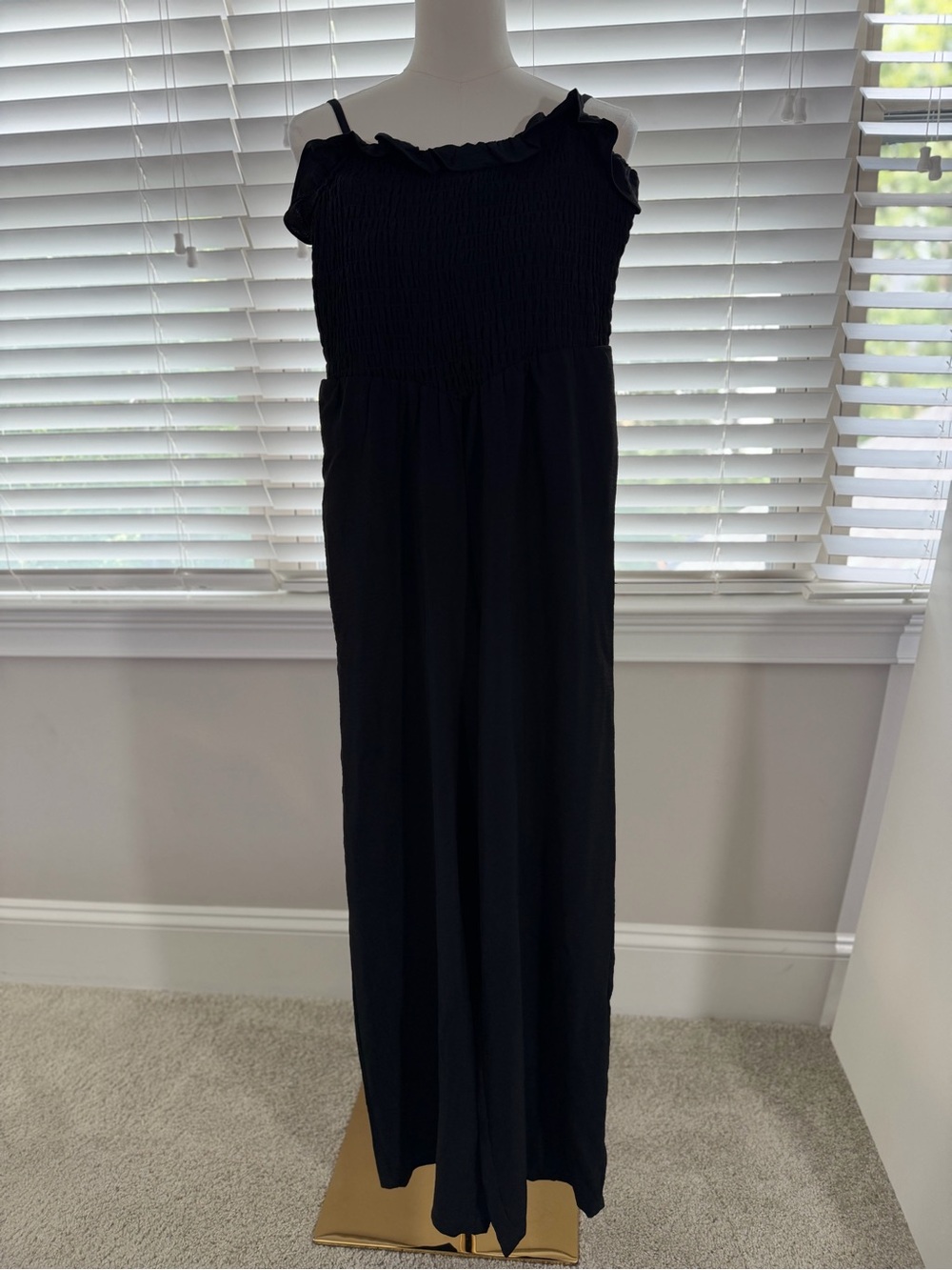 Black Smocked Ruffle Neck Maxi Dress - Picture 4 of 5
